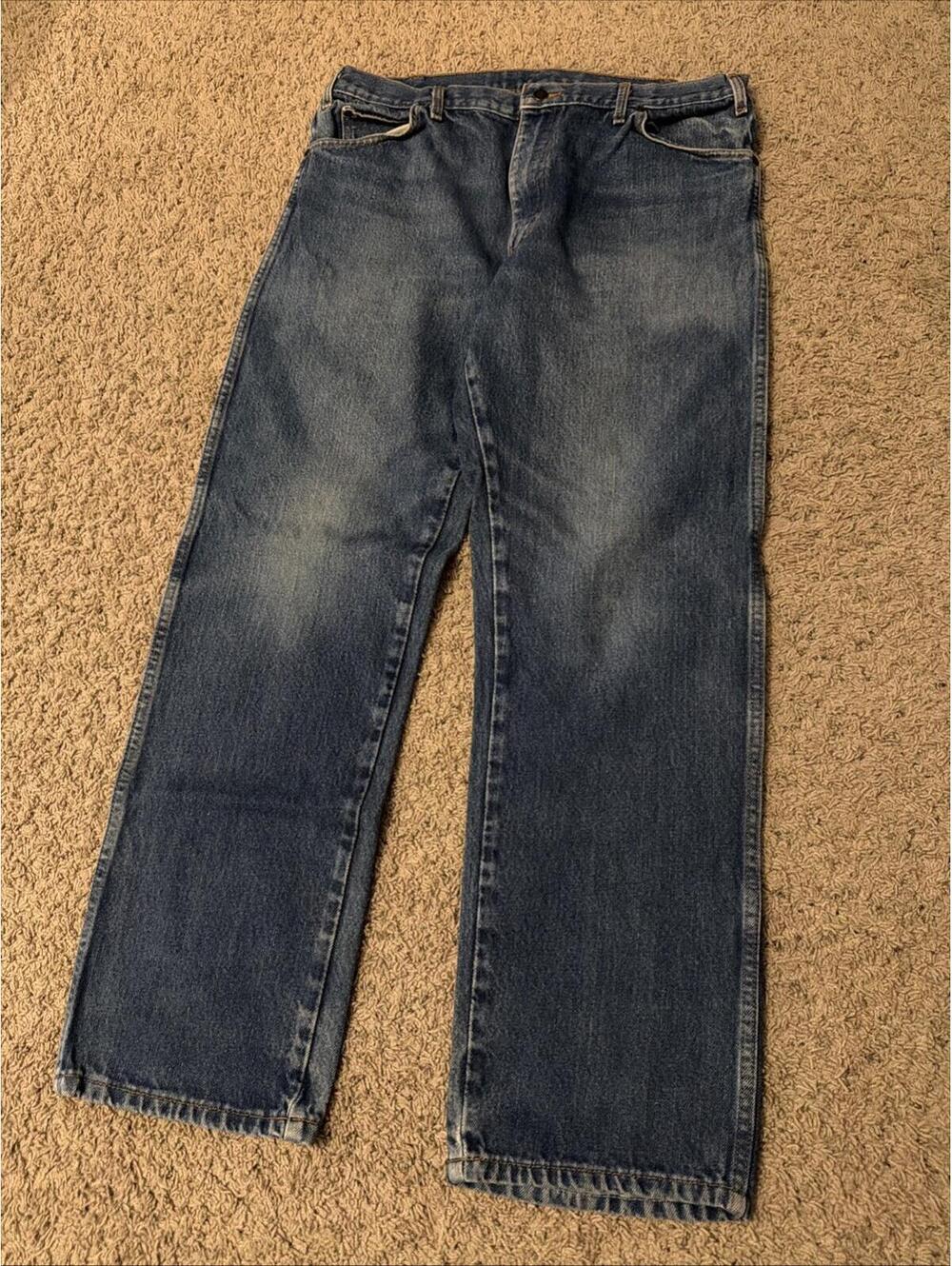Dickies Jeans Mens 38x34 Blue Denim Straight Leg Workwear 5 Pocket Zip Fly Faded